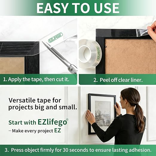 EZlifego Double Sided Tape Heavy Duty, Nano Adhesive Mounting Tape Wall Decor - Image 6