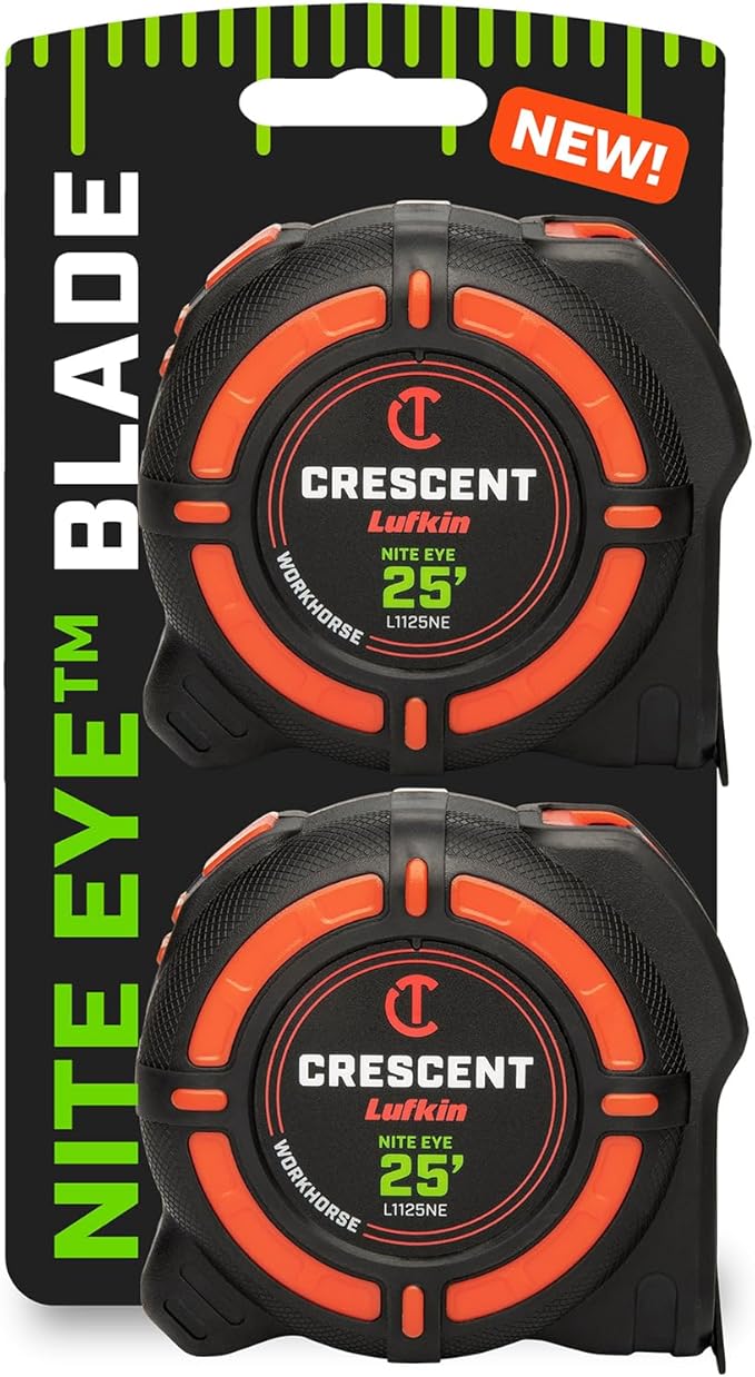 Crescent Lufkin 25 Ft Workhorse Nite Eye Tape Measure, 2 Pack, L1125NESET2V by Unknown