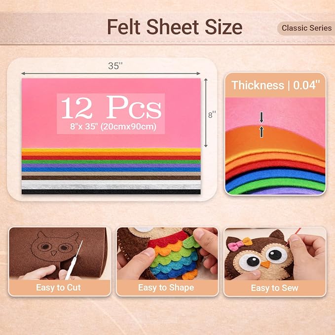 12 Rolls Large Stiff Felt Sheets 8"x35" Felt Fabric Bundle Pack Rainbow - Image 3