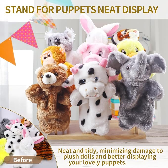 Wooden Puppet Stand, Education Wooden Puppet Tree Store and Display Doll Holder - Image 4