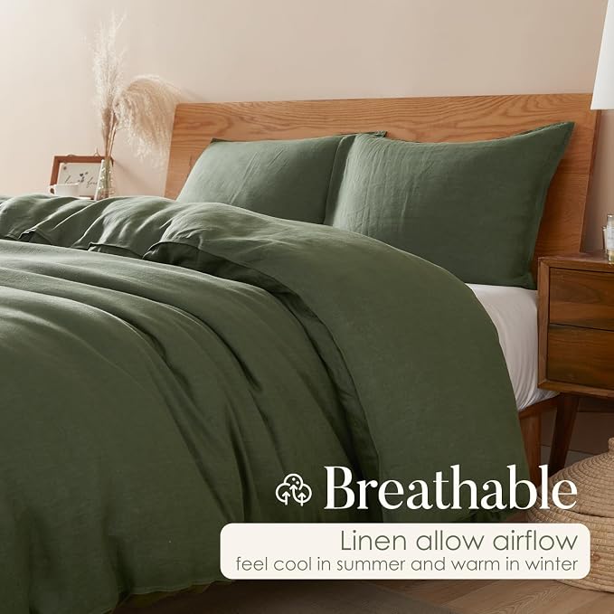 DAPU 100% Linen Duvet Cover Twin 2PCs, Pure Natural French Flax Linen Duvet - Image 3