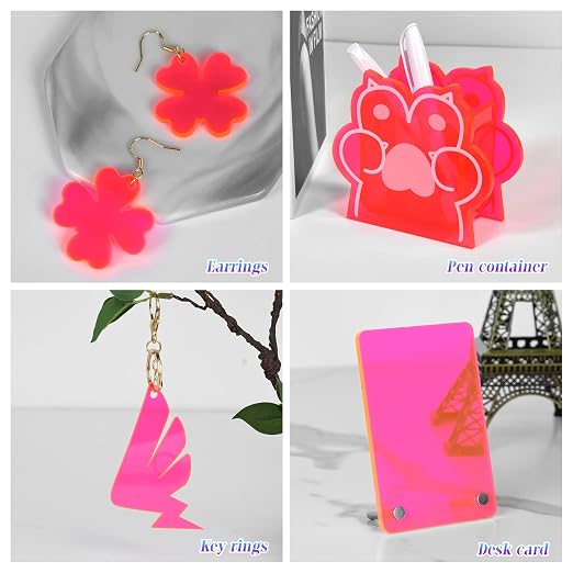 5 Pack Acrylic Sheet Pink Fluorescent Colored Translucent Sheets Easy to Cut - Image 2