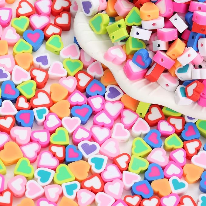 100pcs Contrast Color Love Heart Polymer Clay Beads - Image 2