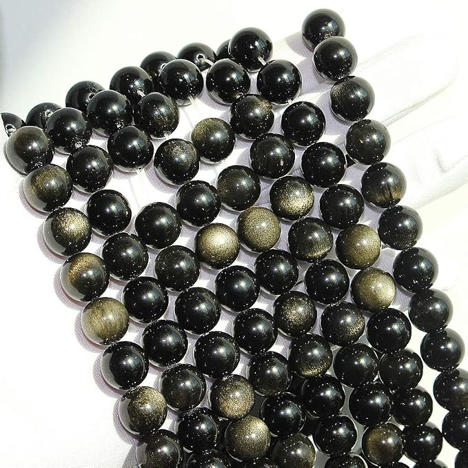 MJDCB Rare Collection Natural Stone Beads Gold Obsidian Round Loose Beads - Image 4