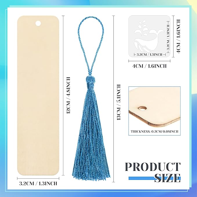 TaoBary 92 Pcs 4.8 x 1.3 Inch Ocean Wood Bookmark Making Kit Includes 36 - Image 2