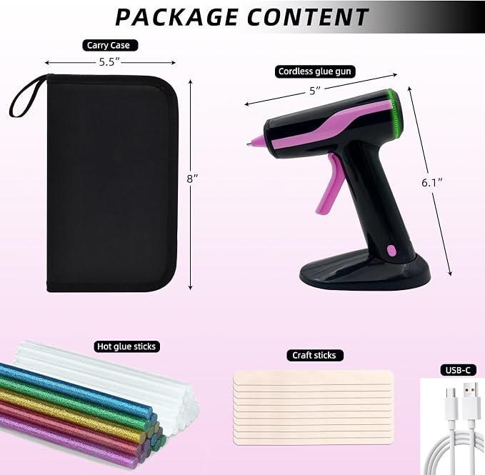 Cordless Hot Glue Gun Smart Power-Off, Mini Glue Gun Kit USB-C Rechargeable | - Image 6