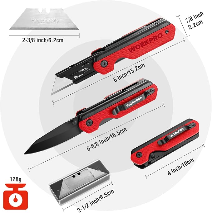 WORKPRO 2-in-1 Folding Knife/Utility Knife, Quick-Change Box Cutter - Image 2