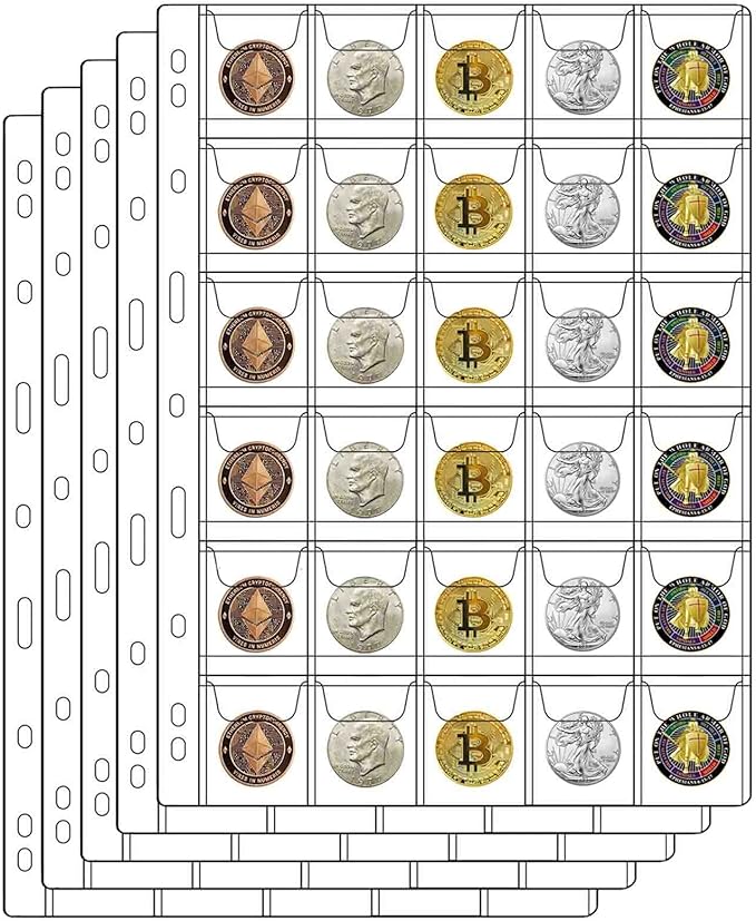 30-Pocket Coin Pages for Collectors, Standard 9-Hole Coin Collection Pages fit by Suremita