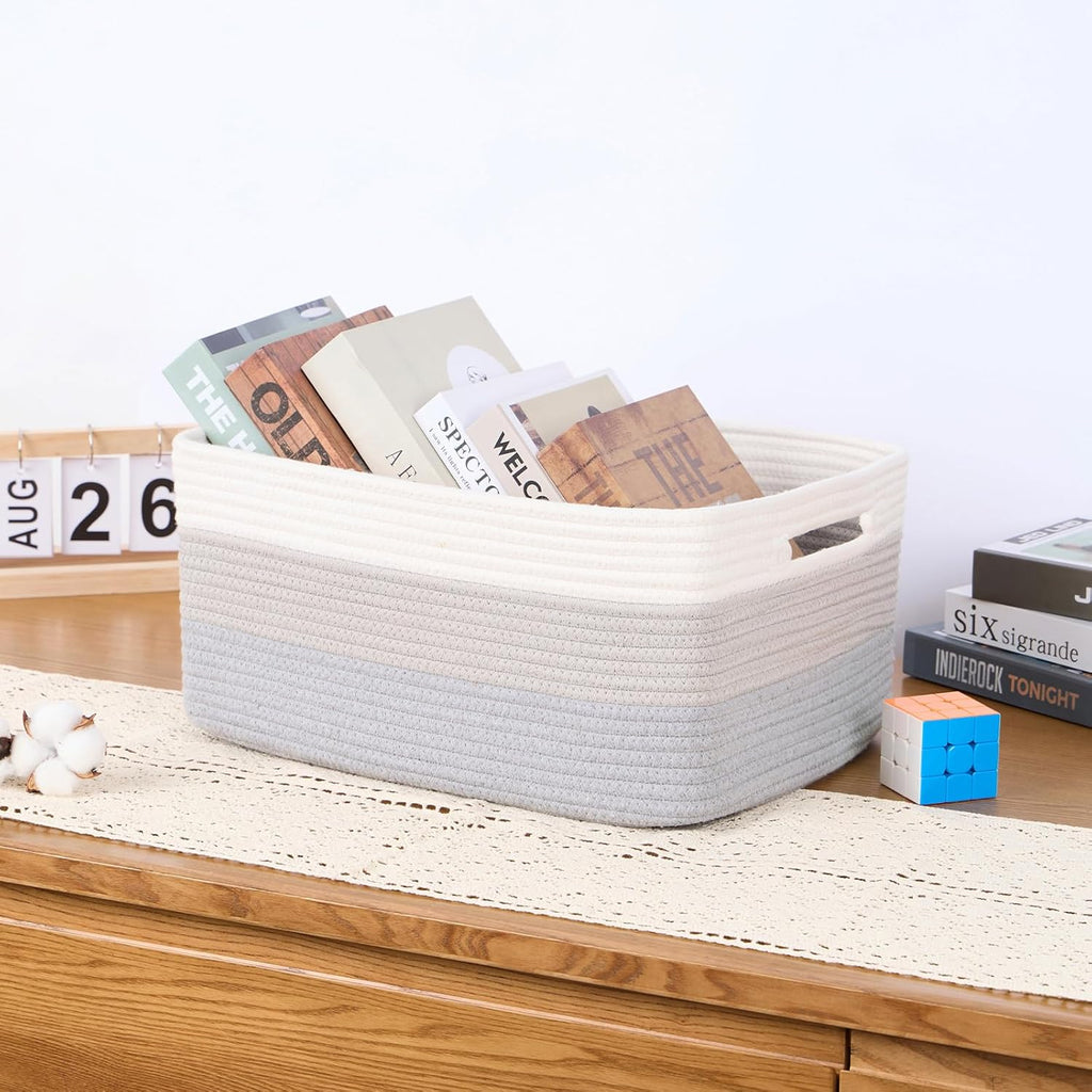 Large Storage Baskets for Organizing, Closet Shelf Baskets for Clothes Blanket Towels, Baby Nursery, Toy Bins Box, Woven Rope Baskets, 17 x 13 x 7.5”, 4 Packs Gradient Grey