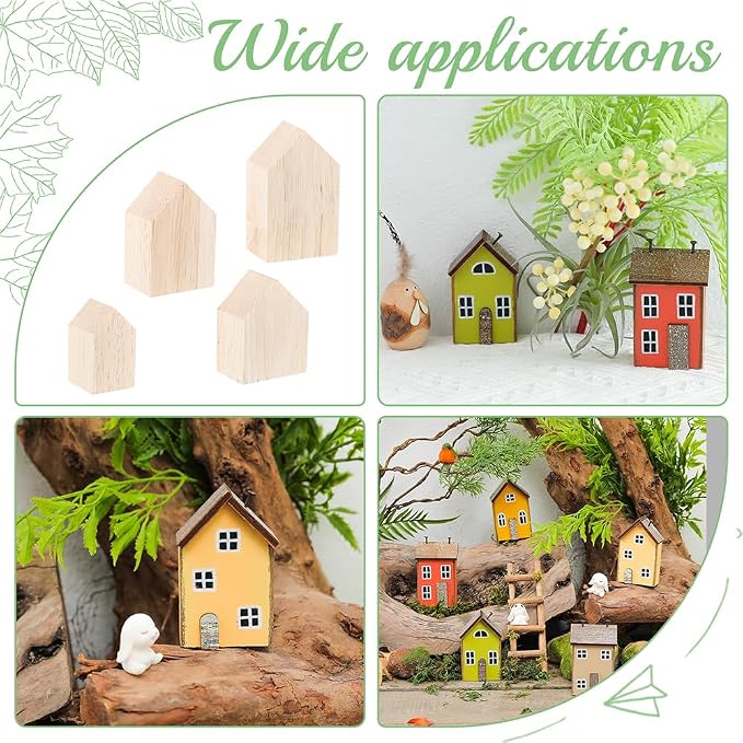 OLYCRAFT 12Pcs 4Sizes Unfinished Wood House Shaped Blocks Arrow Shape Wooden - Image 6