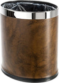 'Invisi-Overlap' Open Top Leatherette Trash Can, Small Office Wastebasket, Modern Home Décor, Oval Shape (Brown)