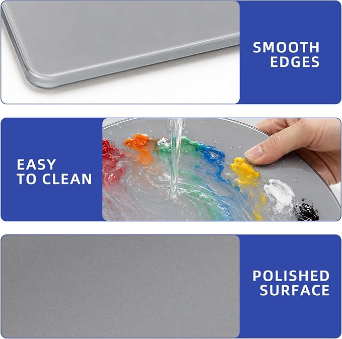 2 Pack 10x14 Inch Natural Grey Tempered Glass Palettes, Handy Oval&Rectangular - Image 4