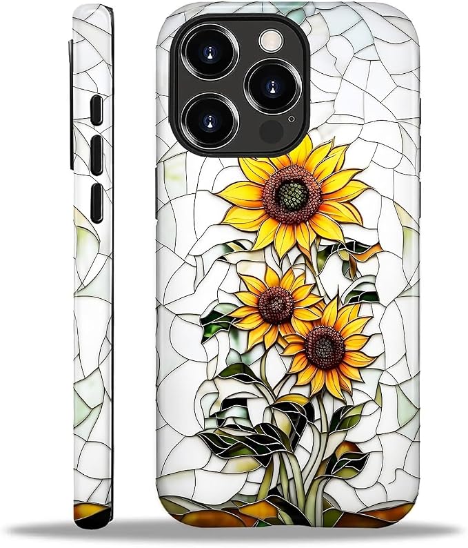ZHEGAILIAN Case for iPhone 16 Pro, Sunflower Faux Stained Glass Effect Durable by Home