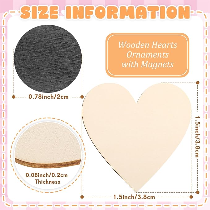 Qunclay 80 Pcs 1.5 Inch Wooden Heart Magnets - Image 2