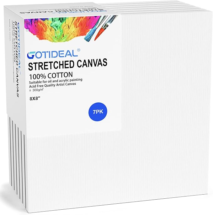 GOTIDEAL Stretched Canvases for Painting, 8x8 Inch Set of 7, Primed White by GOTIDEAL