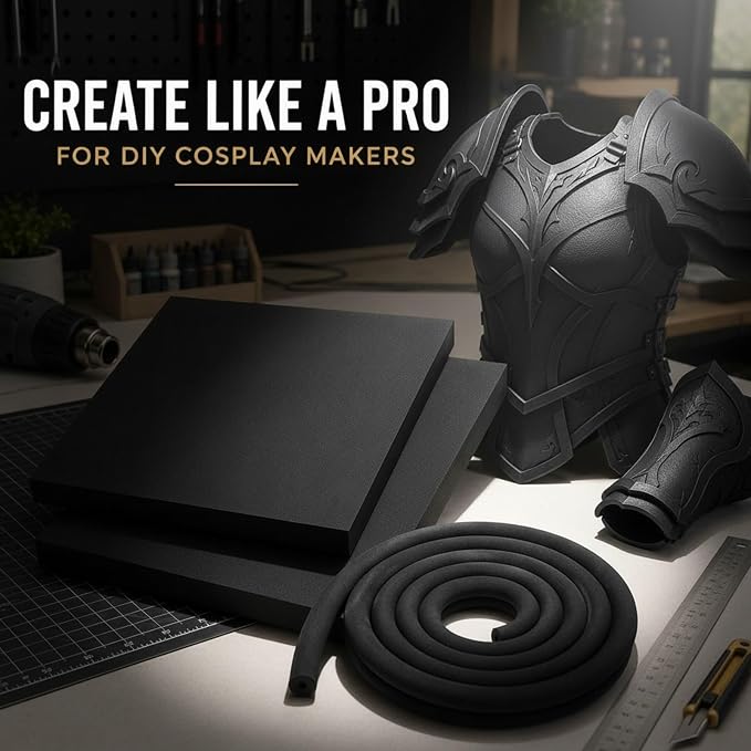 3-Piece EVA Cosplay Foam Kit, Includes 2 Black EVA Foam Sheets and 15mm x 2m - Image 6