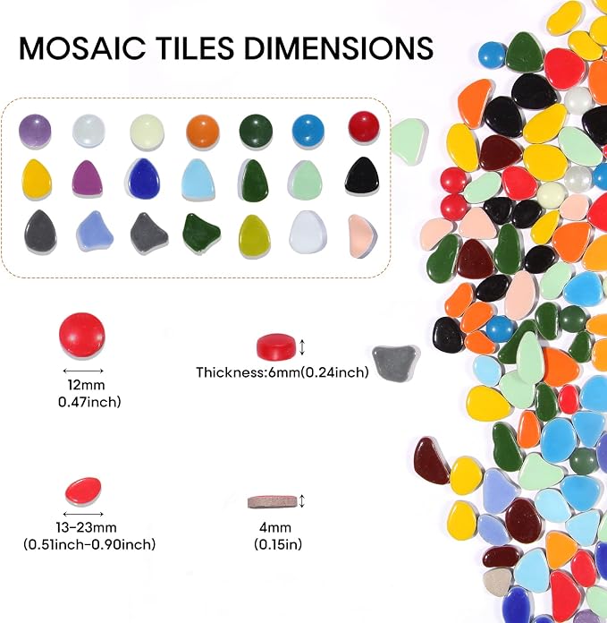1.1 LB Ceramic Mosaic Tiles for Stepping Stones, DIY Stepping Stone Kit - Image 3