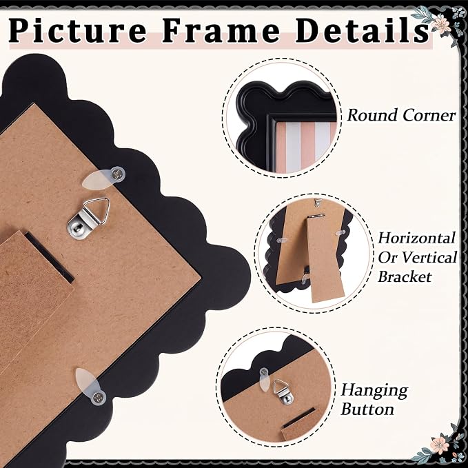 AceOrbit 4x6 Inches Black Flower Wavy Scalloped Picture Frame Cute Wavy Edge - Image 3