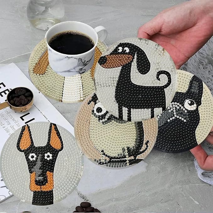 ijbnhd 6 Pcs Dog Diamond Painting Coasters Kits - Image 4