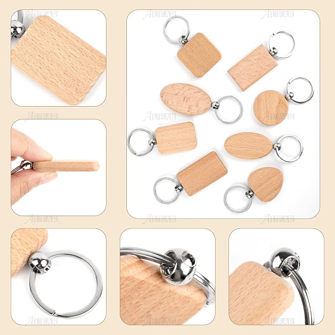 AUEAR, Blank Wooden Key Chain Wood Keychain Key Ring Key Tags Personalized EDC - Image 3