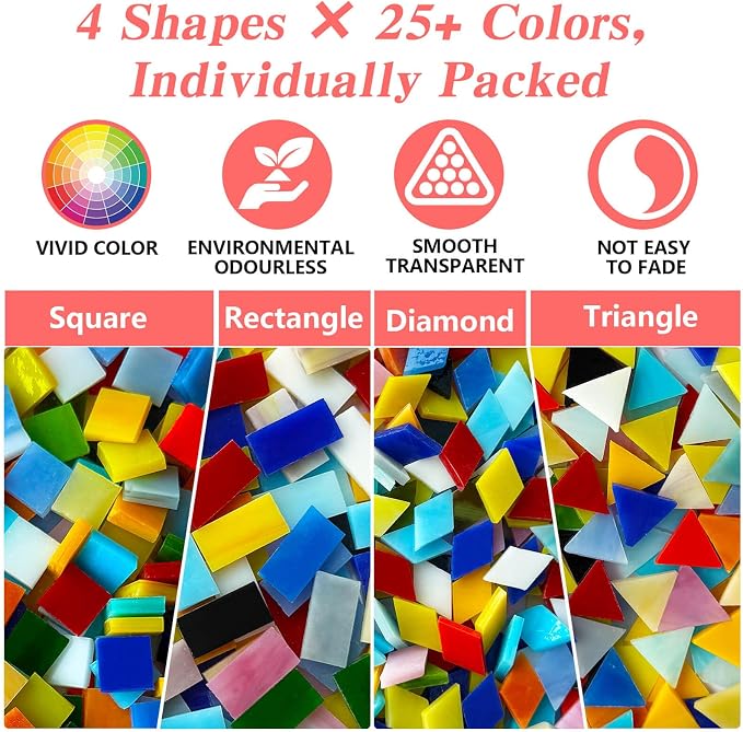 LITMIND 2800 Pcs Opaque Stained Glass Mosaic Tiles – Assorted Colors, 4 Shapes - Image 3