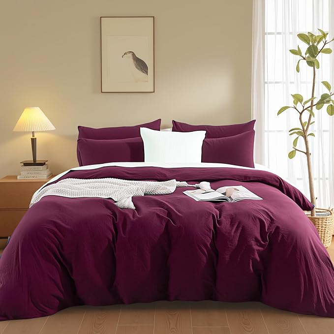 NEXHOME PRO 100% Washed Cotton Duvet Cover Twin Size, Ogranic Natural Linen - Image 2