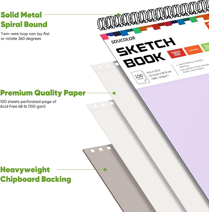 Soucolor Sketch Book 9" x 12", 2 Pack School Art Supplies Gifts - Image 2