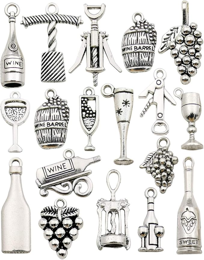 50pcs Craft Supplies Antique Silver Tasting Wine Grape Cocktail Glass Wine by WOCRAFT