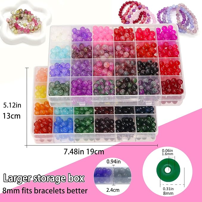 JULIMAIDONG 8mm Glass Beads for Bracelets 1000pcs, 24 Colors Round Crystal - Image 2