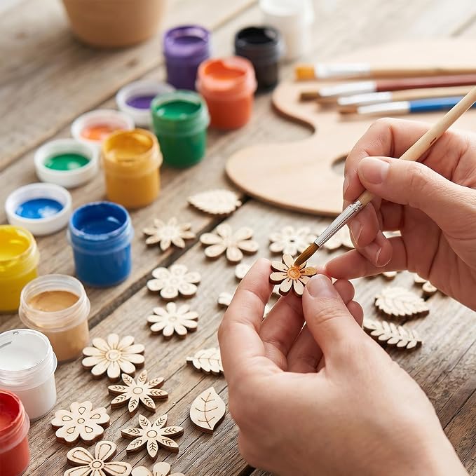 100 Pcs Wooden Flowers for Crafts, Unfinished Wooden Flowers | Wood Craft - Image 3