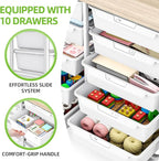10 Drawers Rolling Cart with Wooden Tabletop, Utility Storage Cart with Wheels - Image 4