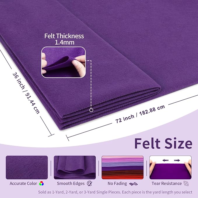 Purple Fabric Sheet 72" X 36", 1.4mm Thick Large Soft Durable Flexible Craft - Image 2