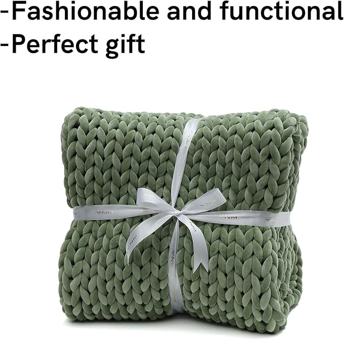 YnM Velvet Weighted Blanket, Handmade Chunky Knitted Design, Soft and Cozy - Image 4