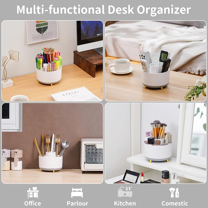 Marbrasse Desk Organizer, 360-Degree Rotating Pen Holder, Desk Organizers and - Image 2