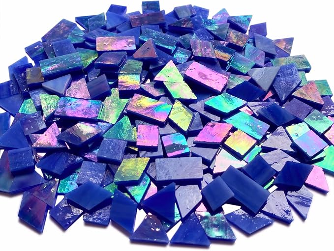 Magic Iridescent Blue Stained Glass Mosaic Tiles, 280 Pieces Mixed 4 Shapes - Image 4