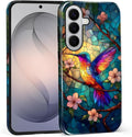 for Samsung Galaxy S26+ Case, Stained Glass Hummingbird Pattern Glossy 2 in 1 by Teonvpu
