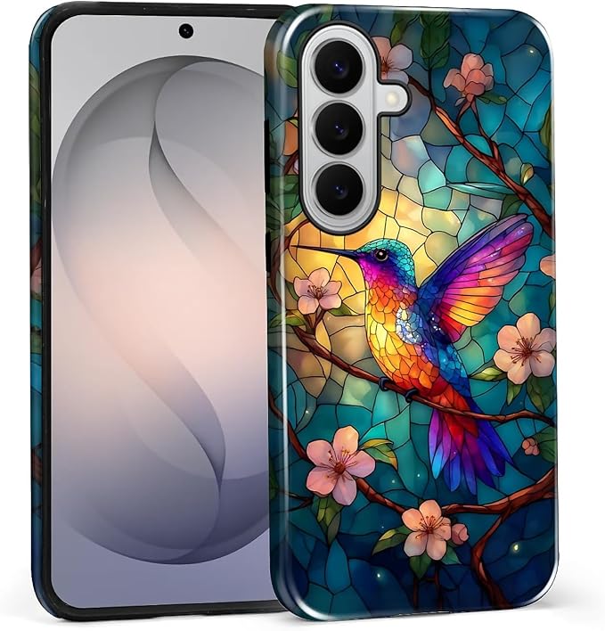 for Samsung Galaxy S26+ Case, Stained Glass Hummingbird Pattern Glossy 2 in 1 by Teonvpu
