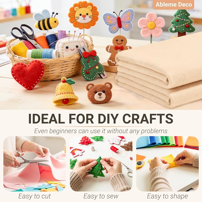 Beige Felt Fabric Sheets 18" x 18" 1.6mm Soft Craft Felt Squares | Soft Precut - Image 4