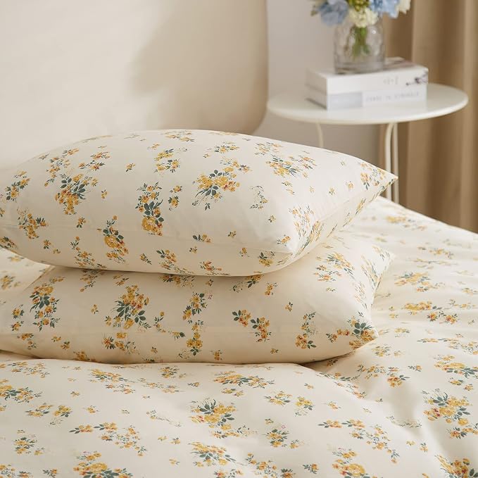 mixinni Aesthetic Floral Duvet Cover Set Twin Size, Farmhouse Boho Yellow - Image 5