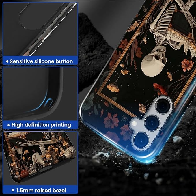 Case for Samsung Galaxy S26 Plus Case, Skeleton Reader Goth Floral Design- - Image 4