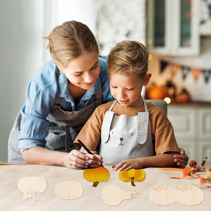 24 PCS Unfinished Wooden Fall Crafts, Pumpkin Shaped Hanging Ornaments DIY Wood - Image 5