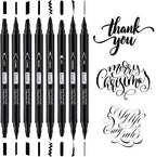 Brusarth Calligraphy Pens, 8 Size Dual Tip Black Acrylic Calligraphy markers by Brusarth