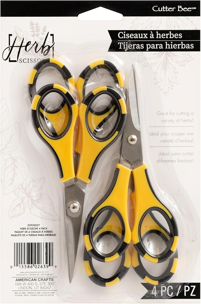 American Crafts Cutter Bee Herb Scissors 4/Pkg-Yellow/Black - Image 2