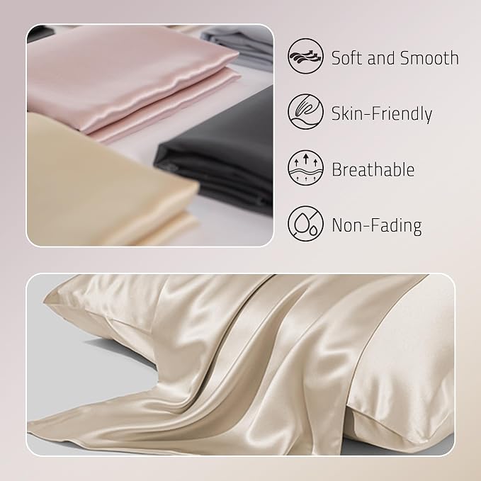 Gabire Mulberry Silk Pillow Cases Set of 2, Both Sides Real Silk Pillowcase - Image 2