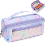 Large Pencil Case for Girls, Aesthetic Pencil Pouch for School, Wide Opening by BrainyBees