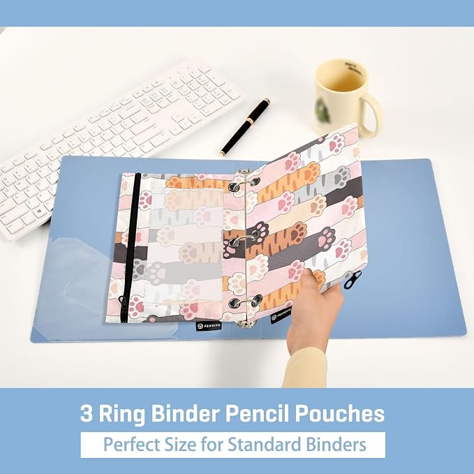 Cat Paw Prints Pencil Pouch for 3 Ring Binder, 2 Pack Waterproof Pencil Bags - Image 4