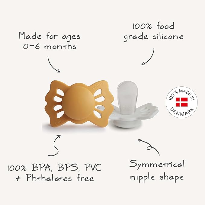 FRIGG Lucky Symmetrical SilkySoft Silicone Baby Pacifier | Made in Denmark | BPA-Free (Cedar/Baby Pink, 0-6 Months)