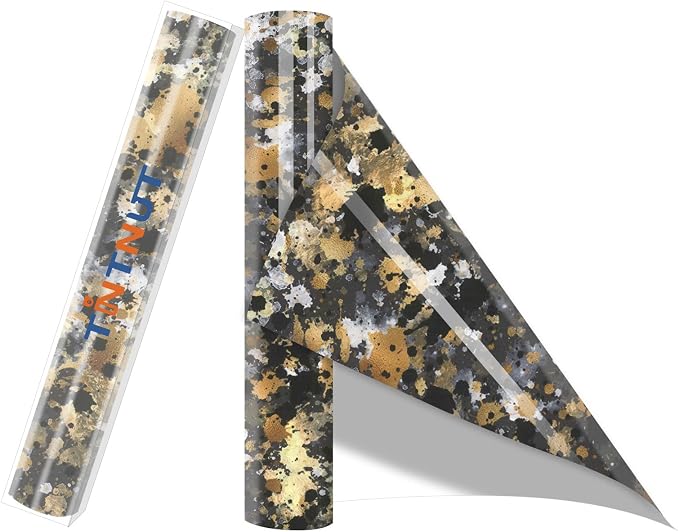 Tintnut Black Gold Splash Heat Transfer Vinyl Roll, stretch washable, works by Tintnut