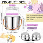 2 Pcs Paint Brush Cleaner Set Stainless Steel Double Dipper Palette Cup Paint - Image 2