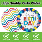 Colorful Happy Birthday Party Supplies, Vibrant Stripe Disposable Tableware - Image 3
